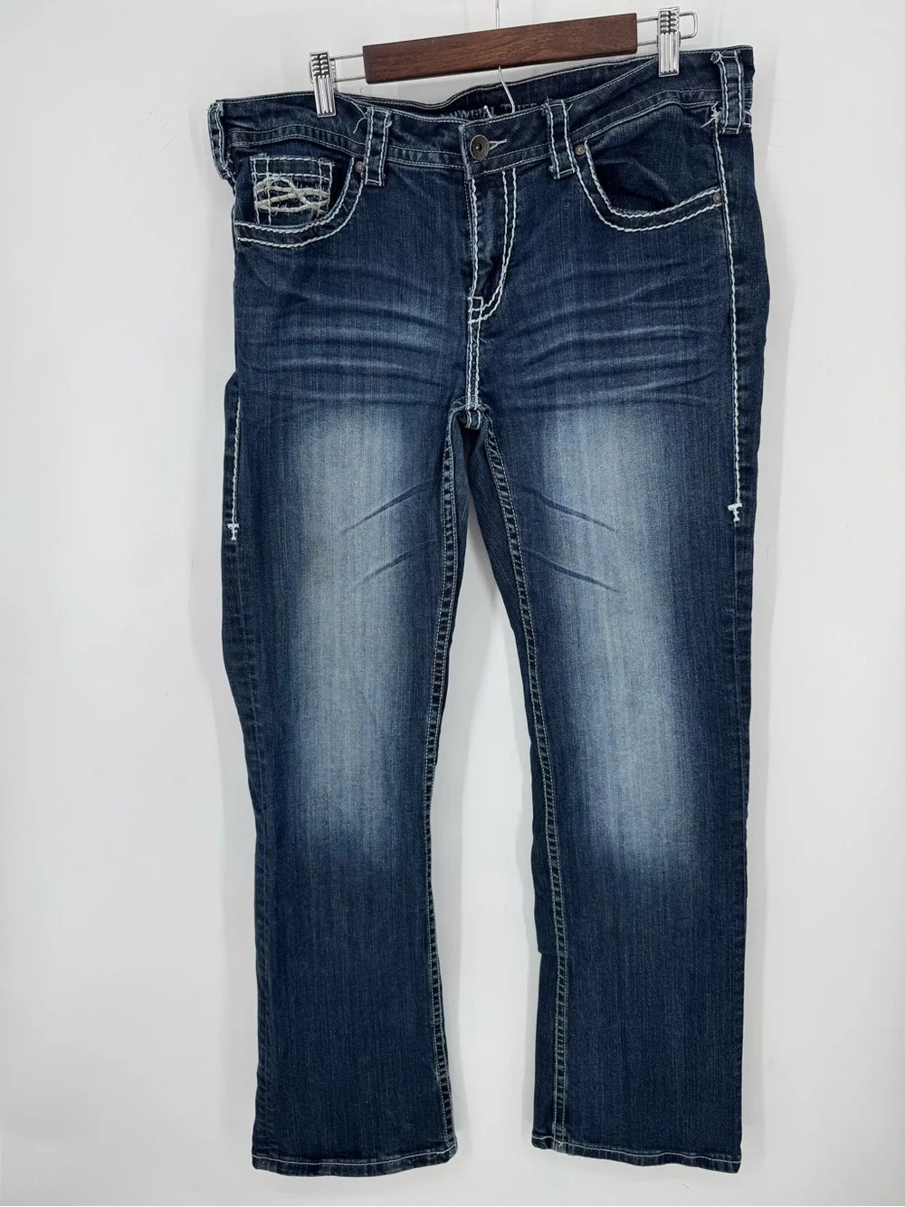 Cowgirl Tuff Womens Western Bootcut Jeans Contrast Stitch Indigo West Size 34/33